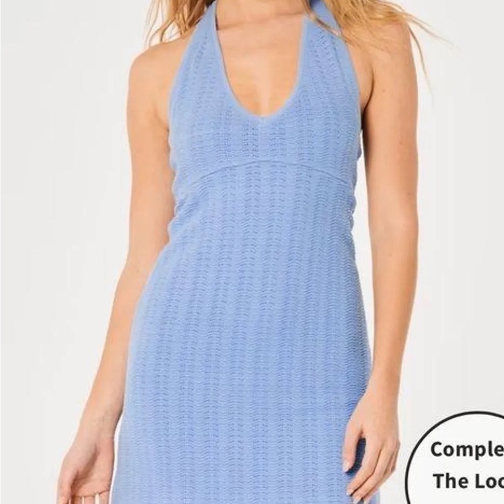 Hollister - Crochet Halter Mini Dress in Blue, size XXS Short